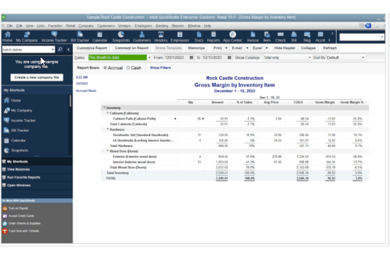 Gross Margin by Inventory Item