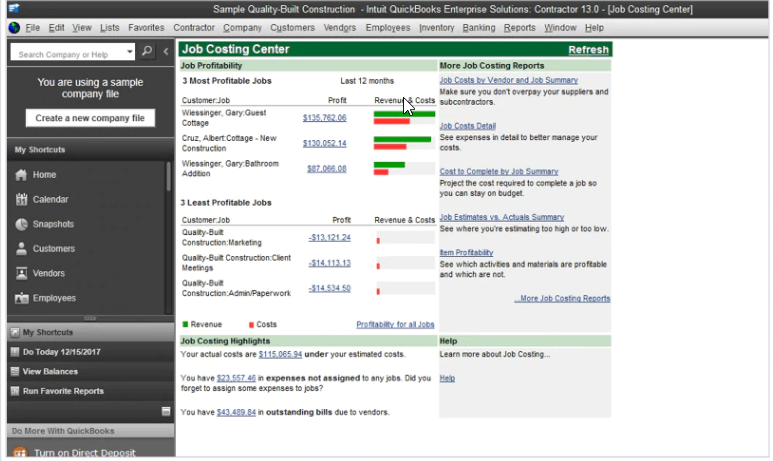 Job Costing Center